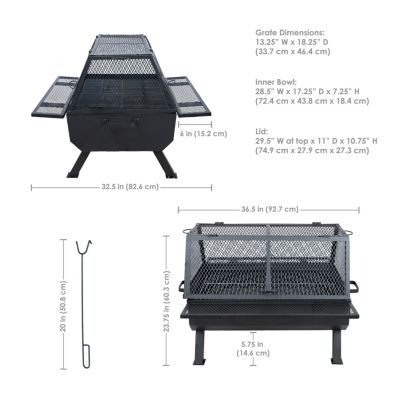 Steel Grilling Fire Pit with Mesh Spark Screen and Protective PVC Cover - Black - 36." W x 32.5" D x 23.75" H