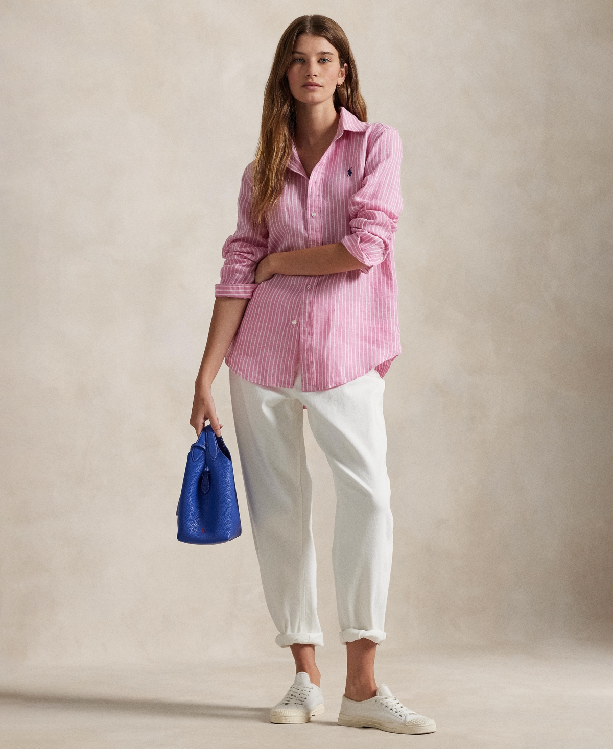 Polo Ralph Lauren Women's Classic-fit Striped 100% Linen Shirt In Pink,white