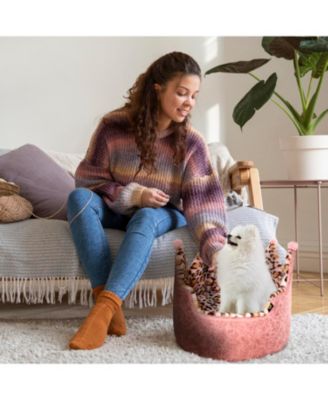 Dream Black Label Leopard Print Crown Dog Bed - Washable Round Cat Bed, Elegant Royal Design Indoor Cuddler Pet Beds for Puppy and Kitten