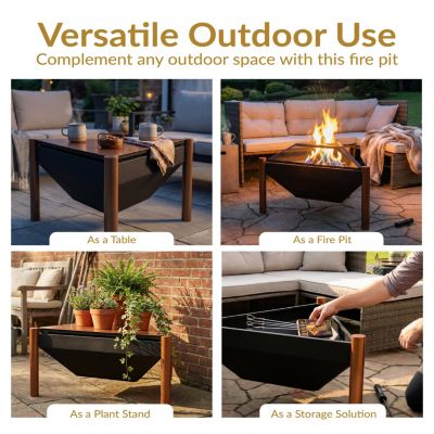Outdoor Camping or Backyard Steel Triangle Fire Pit with Wood Grate, Log Poker, and Spark Screen - 31" - Copper Finish