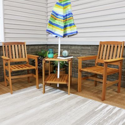 Outdoor Meranti Wood with Teak Oil Finish Patio Table and Chairs Conversation Set - Brown - 3pc