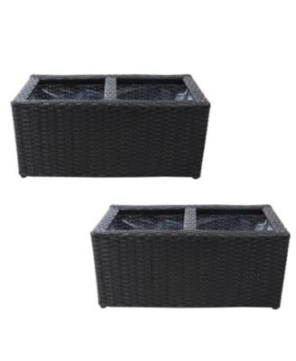 2-Section Rectangle Polyrattan Indoor Planters - 21.5" W x 11.5" D x 9.25" H - 2-Pack