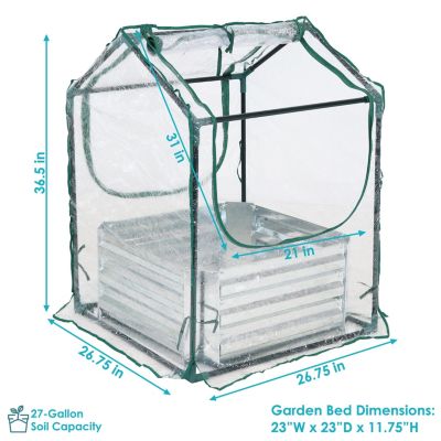 Steel Raised Garden Bed with PVC Greenhouse Cover - Clear