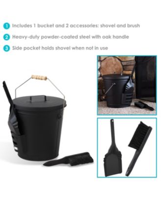 Steel Fireplace Ash Bucket with Lid, Shovel and Brush