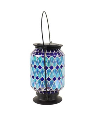 8.5" Solar LED Outdoor Cool Blue Mosaic Lantern