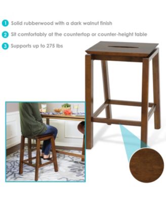 Set of 2 Indoor Wooden Backless Counter-Height Stools - Dark Walnut - 25"