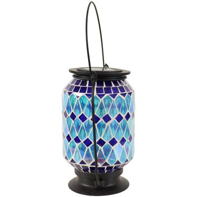 8.5" Solar LED Outdoor Cool Blue Mosaic Lantern