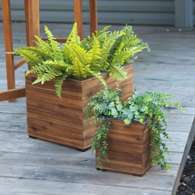 Indoor/Outdoor Square Acacia Wood Planter Box with Plastic Liner - 2pk