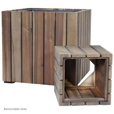 Indoor/Outdoor Square Acacia Wood Planter Box with Vertical Planks - 2pk