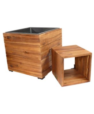 Indoor/Outdoor Square Acacia Wood Planter Box with Plastic Liner - 2pk