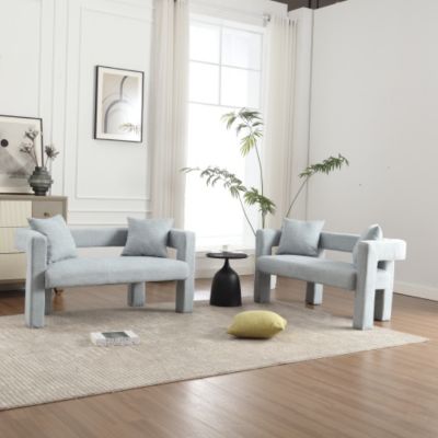 Modern Chenille Loveseat Bench, Upholstered 2-Seater Sofa with Pillows, Small Accent Couch for Bedroom or Living Room-The Pop Home