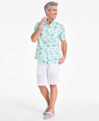 Men's Palmera Scene Regular-Fit Stretch Printed Button-Down Poplin Shirt, Exclusively at Macy's 