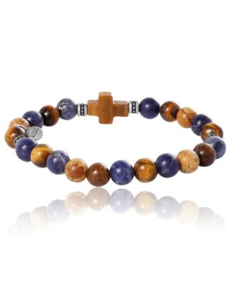 Sodalite Bead Stretch Bracelets with Cross Accents