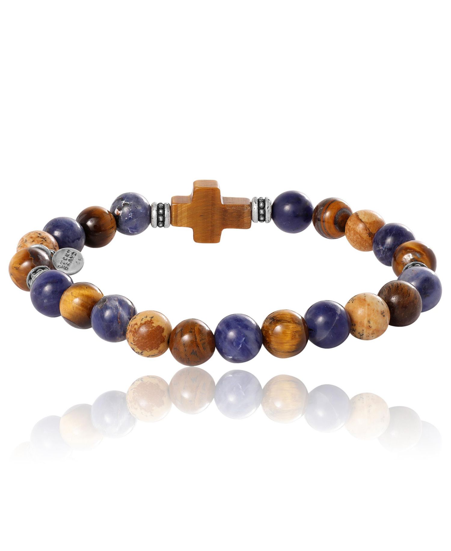 Sodalite Bead Stretch Bracelets with Cross Accents