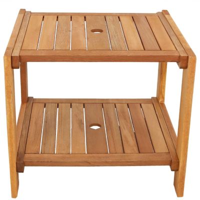 Outdoor Meranti Wood with Teak Oil Finish Wooden Patio Accent Side Table with Lower Shelf - 20" - Brown