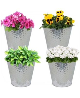 Indoor/Outdoor Organizational and Decorative Galvanized Steel Bucket or Planter with Imprinted Hexagon Pattern - 4pk