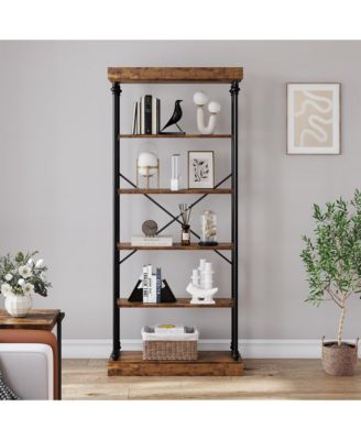 Bookshelf Industrial Bookcase Wooden Storage Open Rack Shelf with Metal Frame