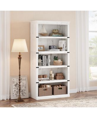 5 Tier Bookcase, Farmhouse Book Shelf with Storage Open Display Bookshelves