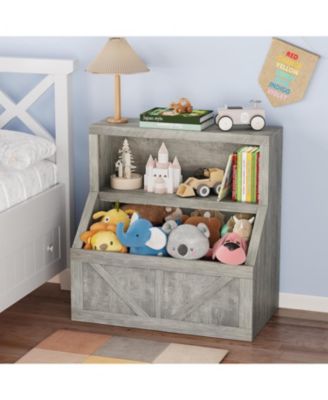 Kids Bookshelf, Wooden Toy Storage Organizer with Cubby