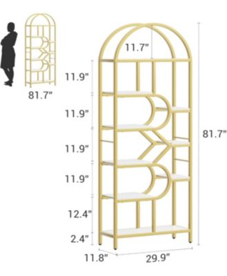 Bookshelf 6 Tier Arched Bookcase 81.7in Tall Display Racks Geometric Open Storage Shelf