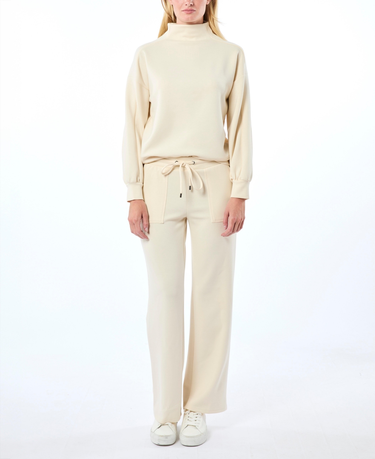 Women's Yummy Mock Neck Sweatshirt and Pant Matching Set - Whitecap gray