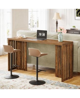 63" Industrial Bar Height Table with Louvered Base, Rectangular Counter Pub Table for Narrow Spaces