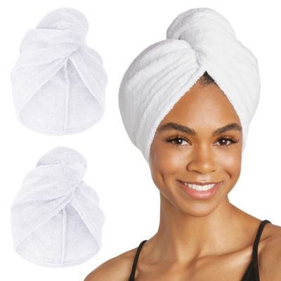 Microfiber Hair Towel Wrap, 2-Pack – Quick-dry turban for all hair types perfect for travel, home, women, men & kids