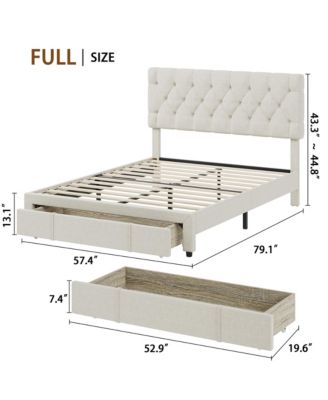 Full Size Bed Frame with 2 Storage Drawers, Upholstered Platform Bed Frame