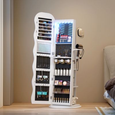 Lockable 360° Jewelry Armoire with Rotating Full Mirror