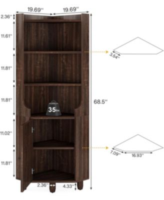 68-Inch Tall Corner Cabinet, Farmhouse Kitchen Storage Cabinet with Doors and Shelves, Rustic Wood Corner Display Cabinet