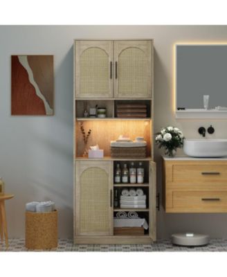 71" Tall Kitchen Pantry Storage Cabinet, Kitchen Hutch Storage Cabinet with Led Lights