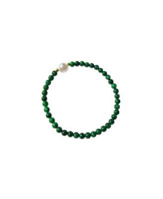 Clara — Pearl and green chalcedony beaded bracelet