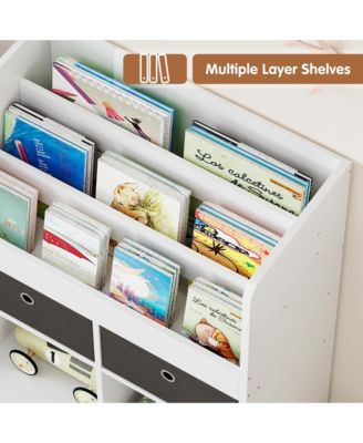 47.8" Wood Kids Bookshelf with Drawers Toy Storage Organizer Multi-Tier Cabinet for Playroom & Nursery