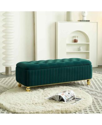 47.24" W Velvet Storage Ottoman Bench with Gold Embroidery, Modern Footstool for Living Room & Bedroom