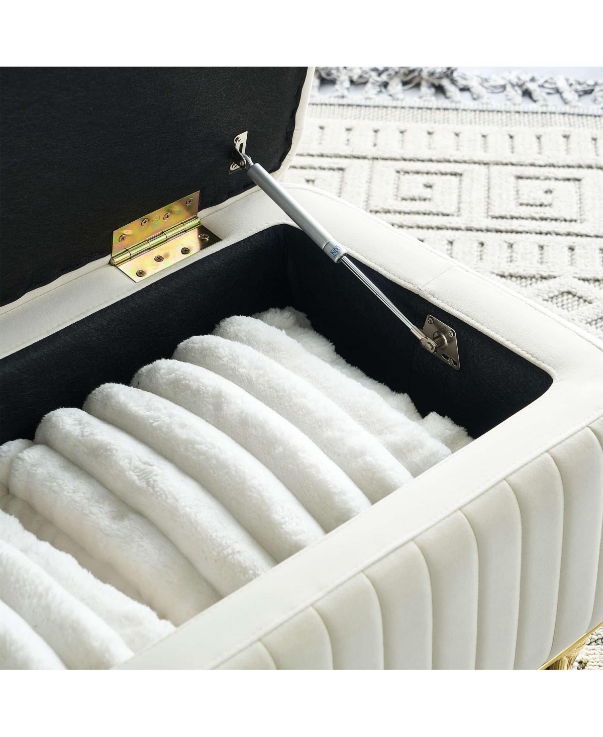 47.24" W Velvet Storage Ottoman Bench with Gold Embroidery, Modern Footstool for Living Room & Bedroom-The Pop Home