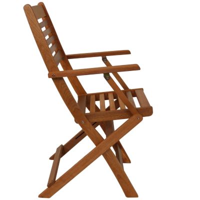 Meranti Wood with Teak Oil Finish Wooden Folding Patio Lawn Slatted Arm Chairs Set - Brown - 2pk