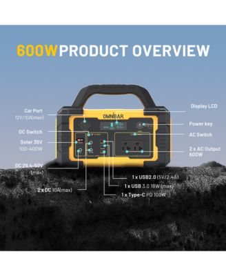 600W, 655.2Wh, Solar-Powered AC Outlet Portable Power Station