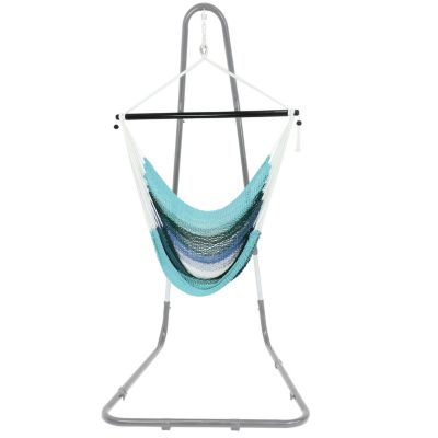 Polyester Rope Hanging Caribbean-Style Hammock Chair Swing for Patio, Porch, or Yard - Lagoon Stripes