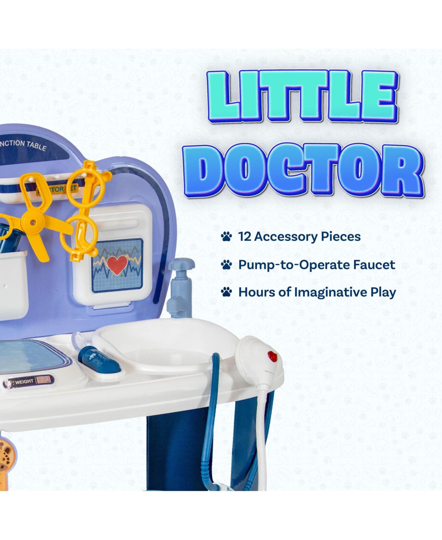 Детские игрушки Sunnydaze Decor Little Doctor Interactive Stethoscope with Lights and Sounds 12-Piece Pretend Play Vet Station, Ages 3+ — фото 2