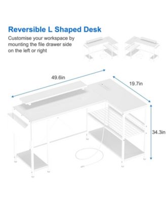 L Shaped Computer Desk with Power Outlets & LED Light, 49.6" Reversible Corner Computer Desk
