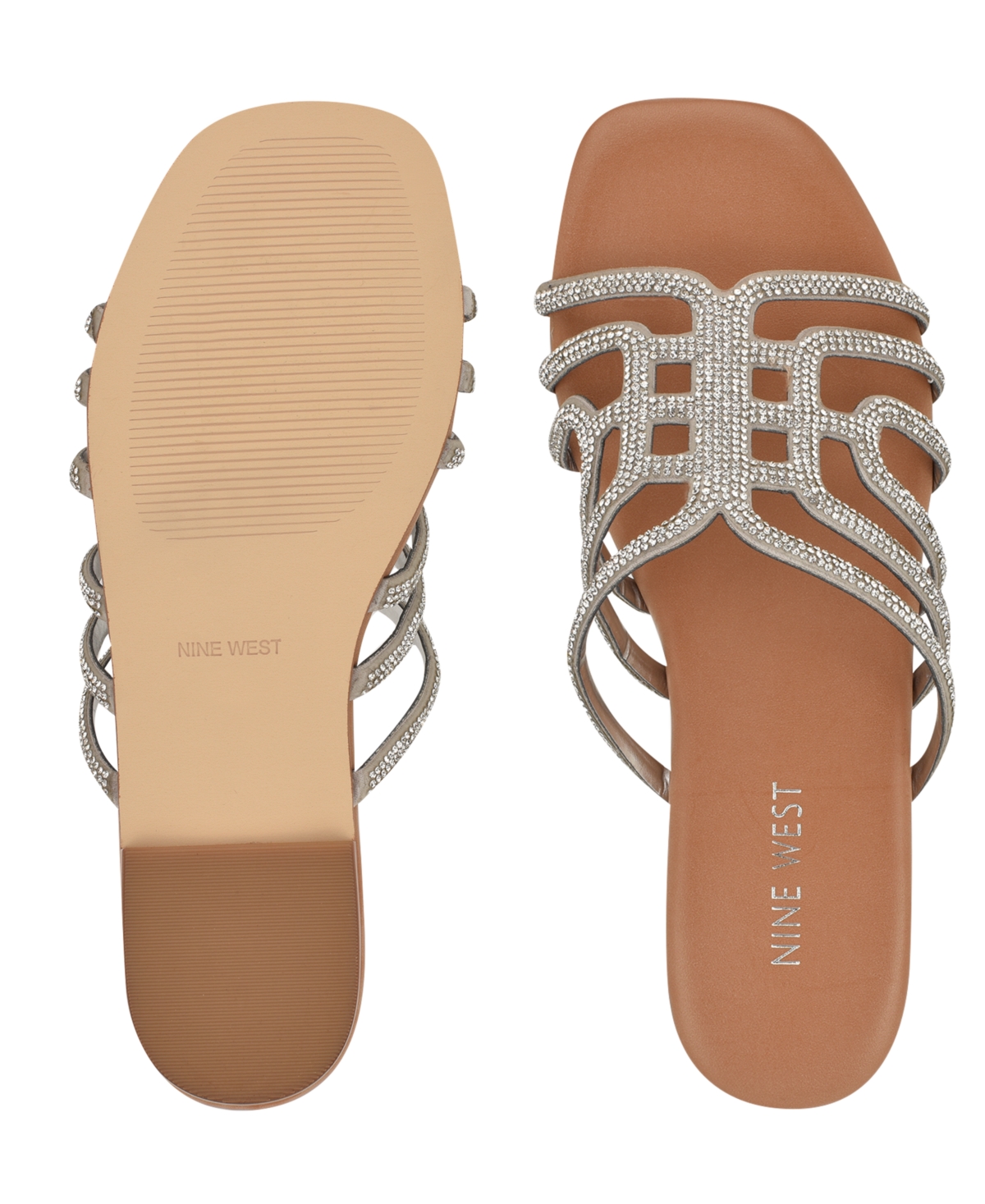 Shop Nine West Women's Timy Slip-on Flat Strappy Dress Sandals In Silver,brown