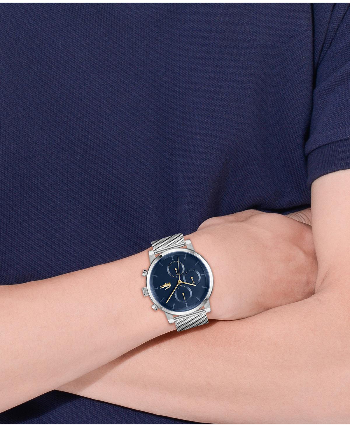 Shop Lacoste Men's Replay Silver Tone Stainless Steel Mesh Bracelet Watch, 44mm