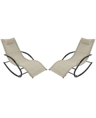 Outdoor Patio and Lawn Wave Rocking Lounge Chair with Pillow, Beige ...