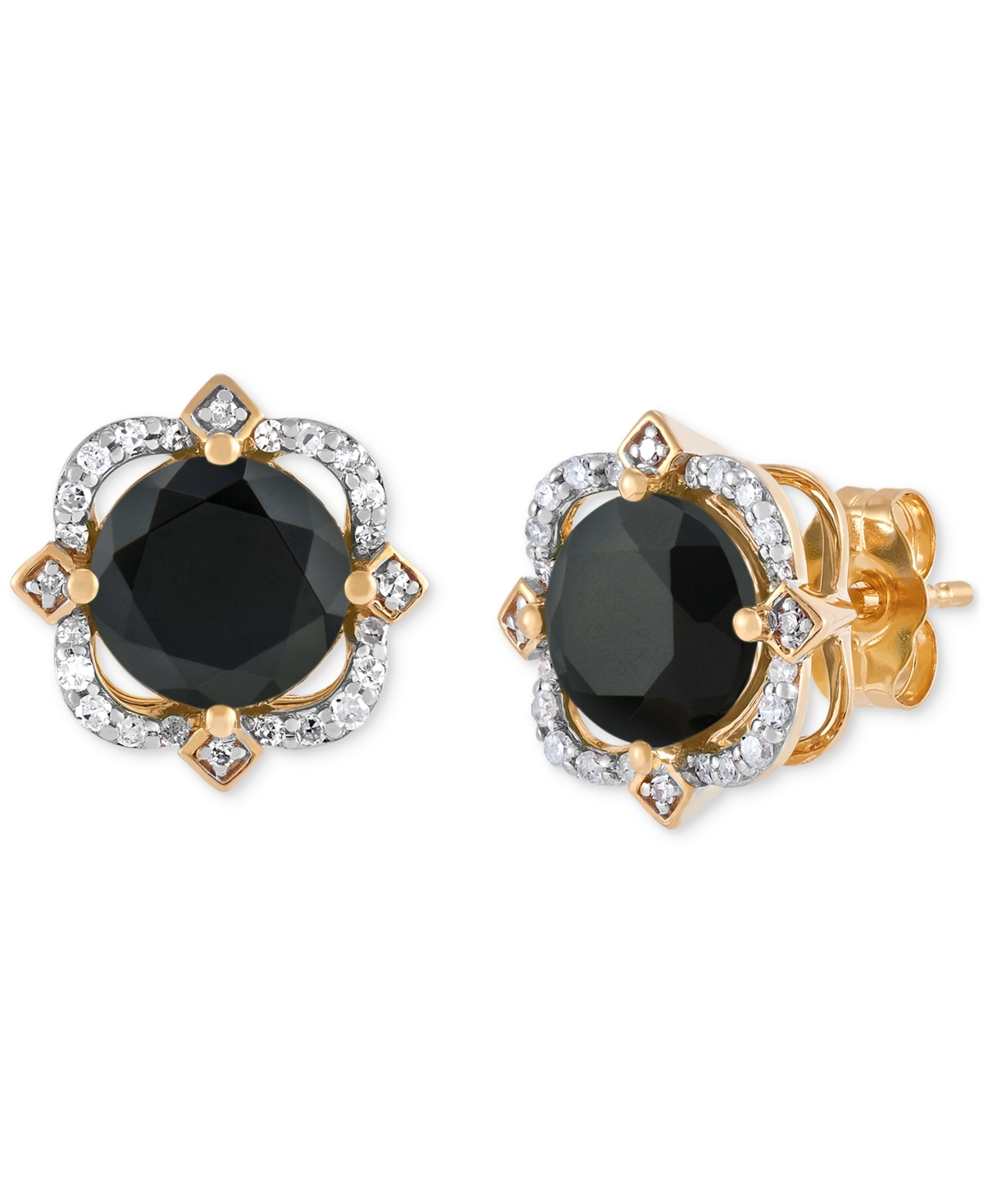 Onyx (2-1/3 ct. t.w.) & Diamond (1/6 ct. t.w.) Flower Stud Earrings in 14k Gold Over Sterling Silver