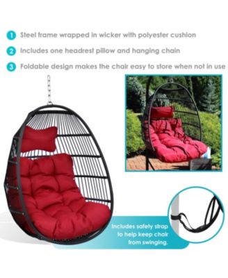 Outdoor Resin Wicker Julia Hanging Basket Egg Chair Swing with Cushions and Headrest - 2pc