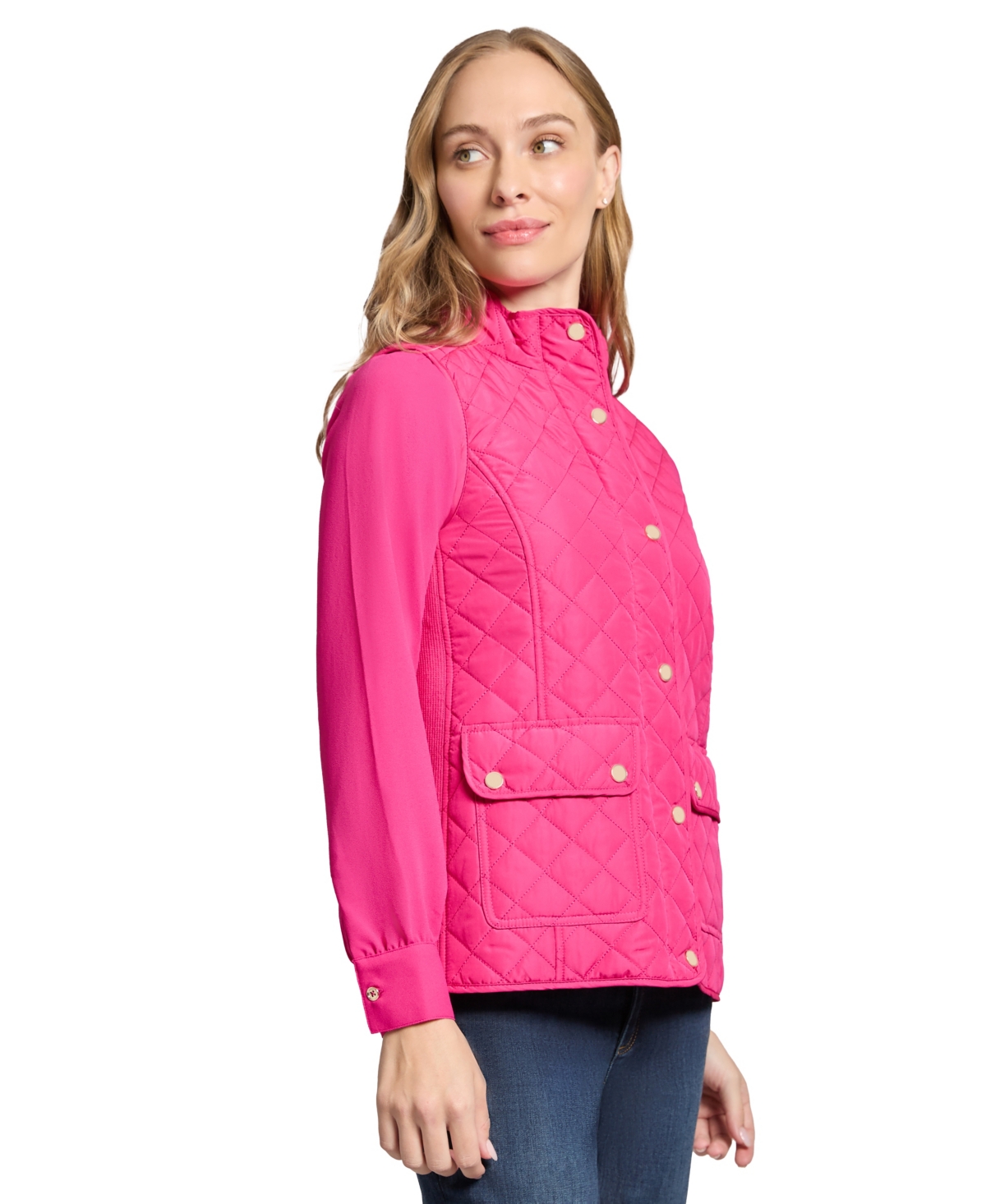 Jones New York Petite Mock-neck Quilted Puffer Vest In Azalea