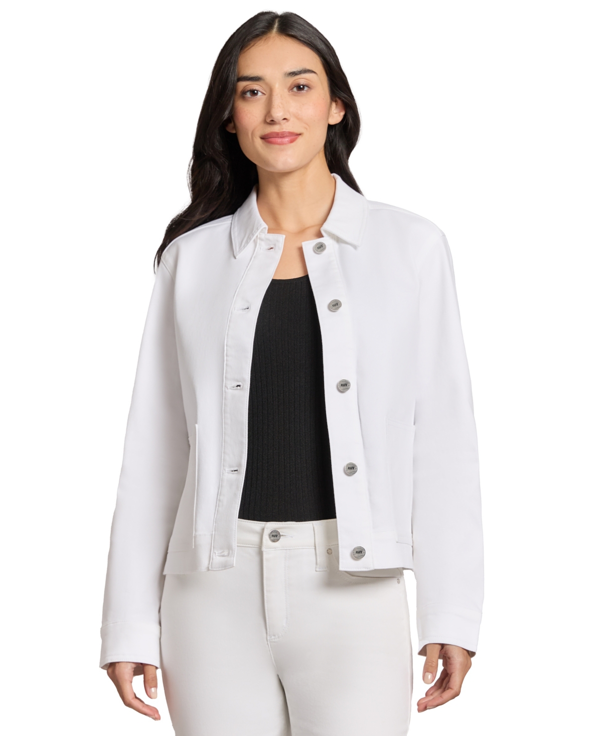 Jones New York Patch Pocket Denim Jacket In Soft White