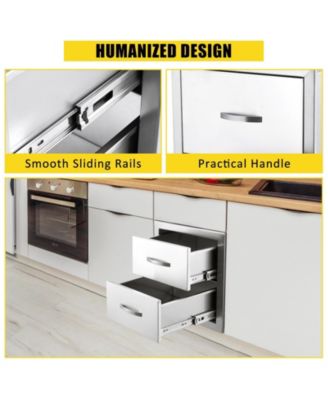Outdoor Kitchen Drawers, Stainless Steel Flush Mount Double BBQ Storage Drawers, 14W x 23D x 15H Inches Built-in Access Drawers with Venting Panel for Kitchen Island Patio, Grill Station