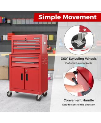 2 in 1 Rolling Cabinet Storage Organizer Chest Box Garage 6 Drawer Toolbox