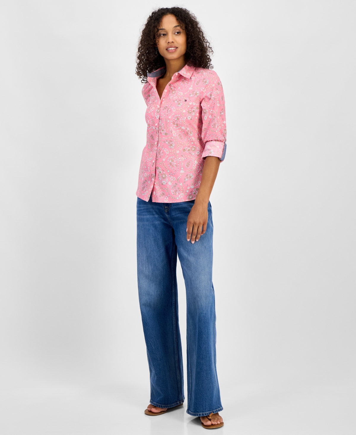 Tommy Hilfiger Women's Floral Gingham Cotton Shirt In Pink